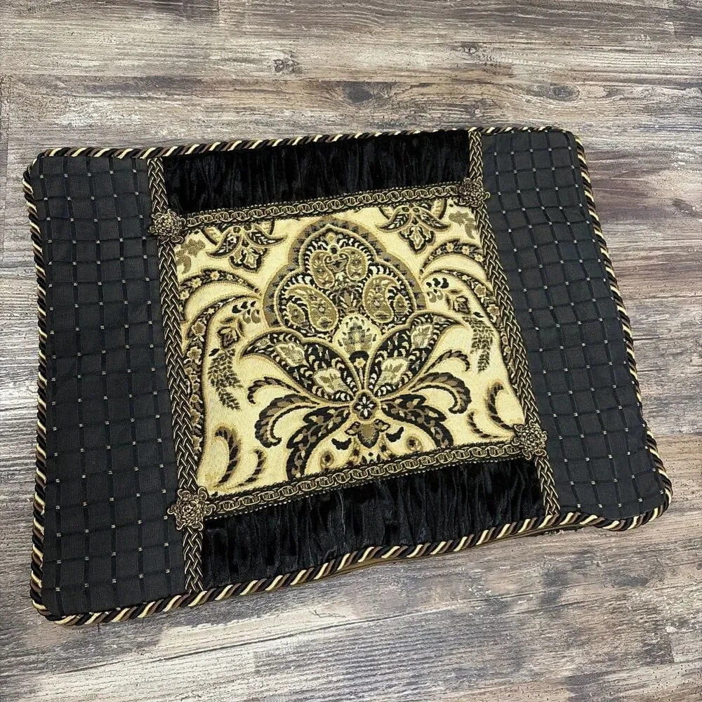 Arabella chenille damask decorative throw pillow Sham Set Black Brown & gold